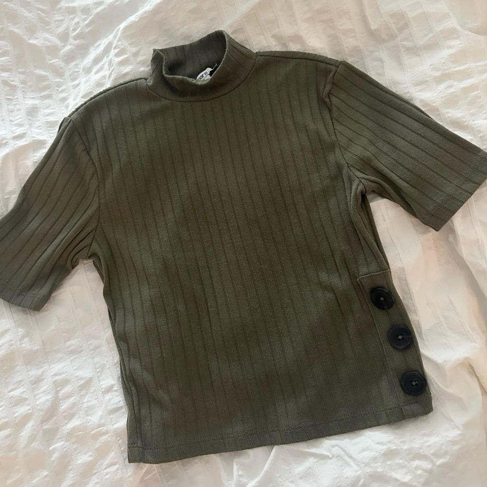 BarIII - Olive Green Ribbed Turtleneck Top XXS